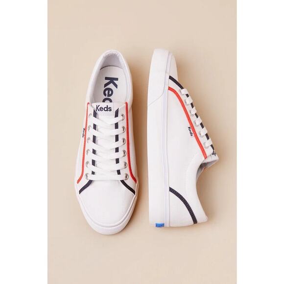Keds Jump Kick White and Red Canvas Pop Binding Lace-Up Sneakers - Picture 3 of 5